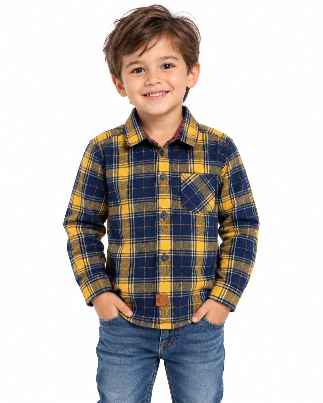 Camisa niño a cuadros azul y mostaza 💙💛