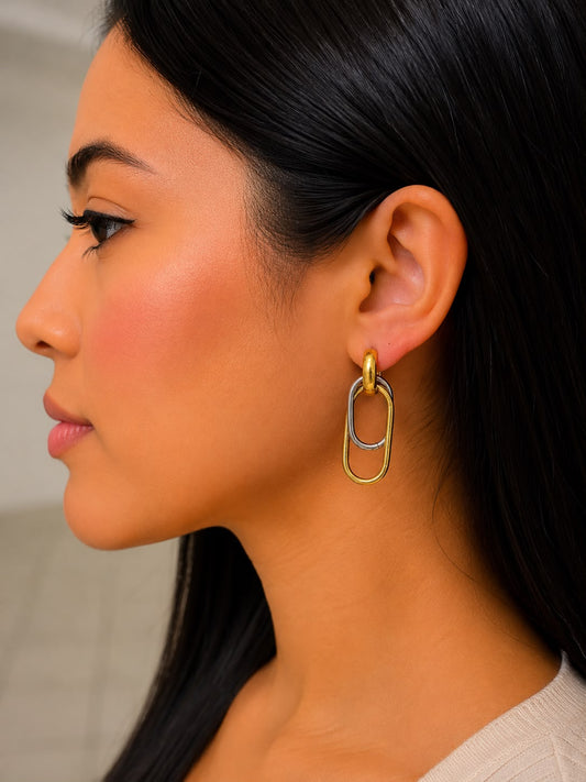Aretes Colgantes Bicolor de Eslabones ✨🤍💛