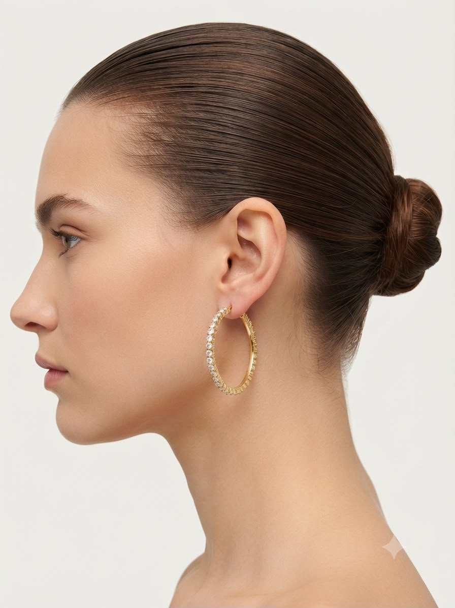 Aretes de Argolla Dorados con Cristales Brillantes ✨💛