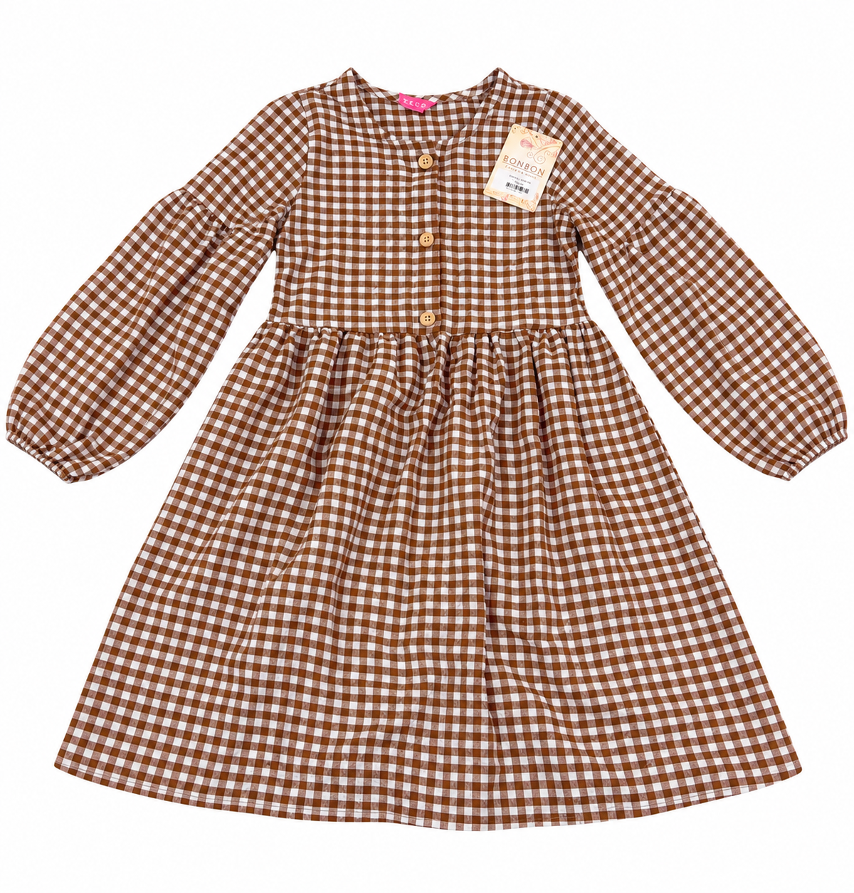 🤎 Vestido niña de cuadros café con botones