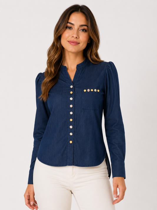 Blusa dama de mezclilla ligera con botones decorativos 🤍💙