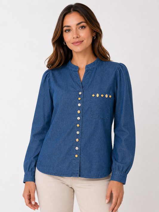 Blusa dama tipo mezclilla con botones decorativos ✨💙