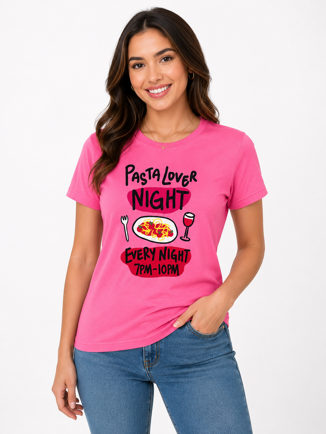 Playera dama estampada “Pasta Lover Night” 🌸🍝