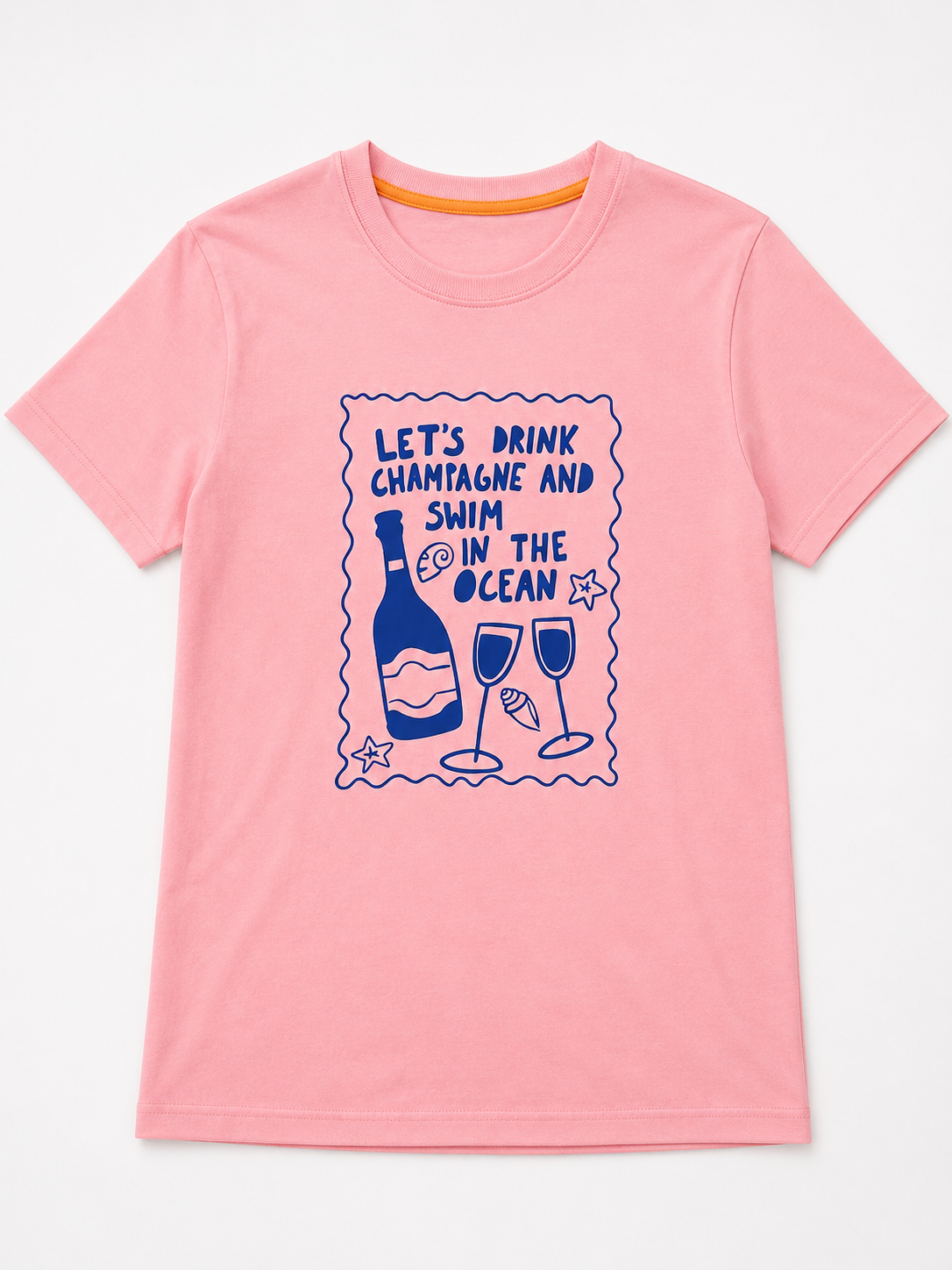 Playera dama estampada “Let’s Drink Champagne and Swim in the Ocean” 🌸🥂
