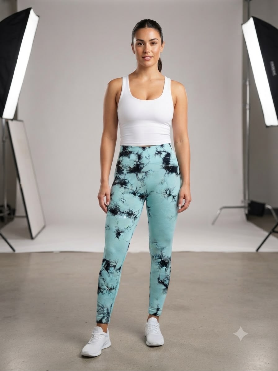 Leggings dama tie-dye azul cielo