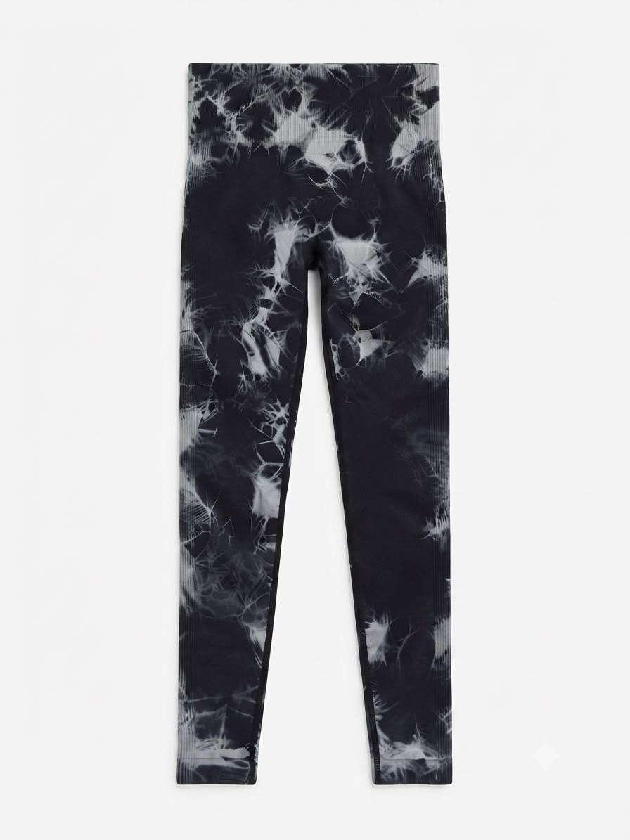 Leggings dama tie-dye negro con gris