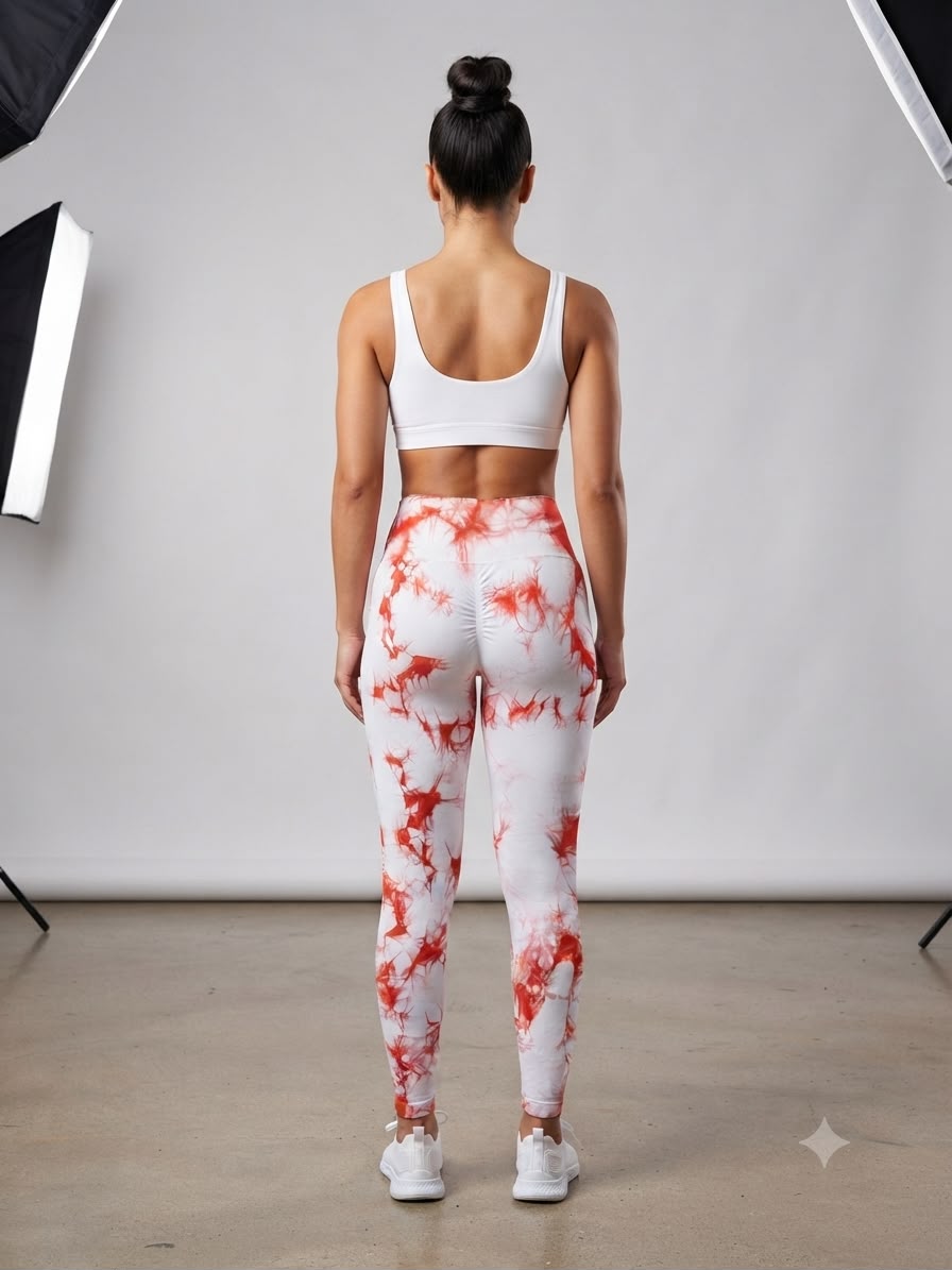 Leggings dama tie-dye blanco con coral