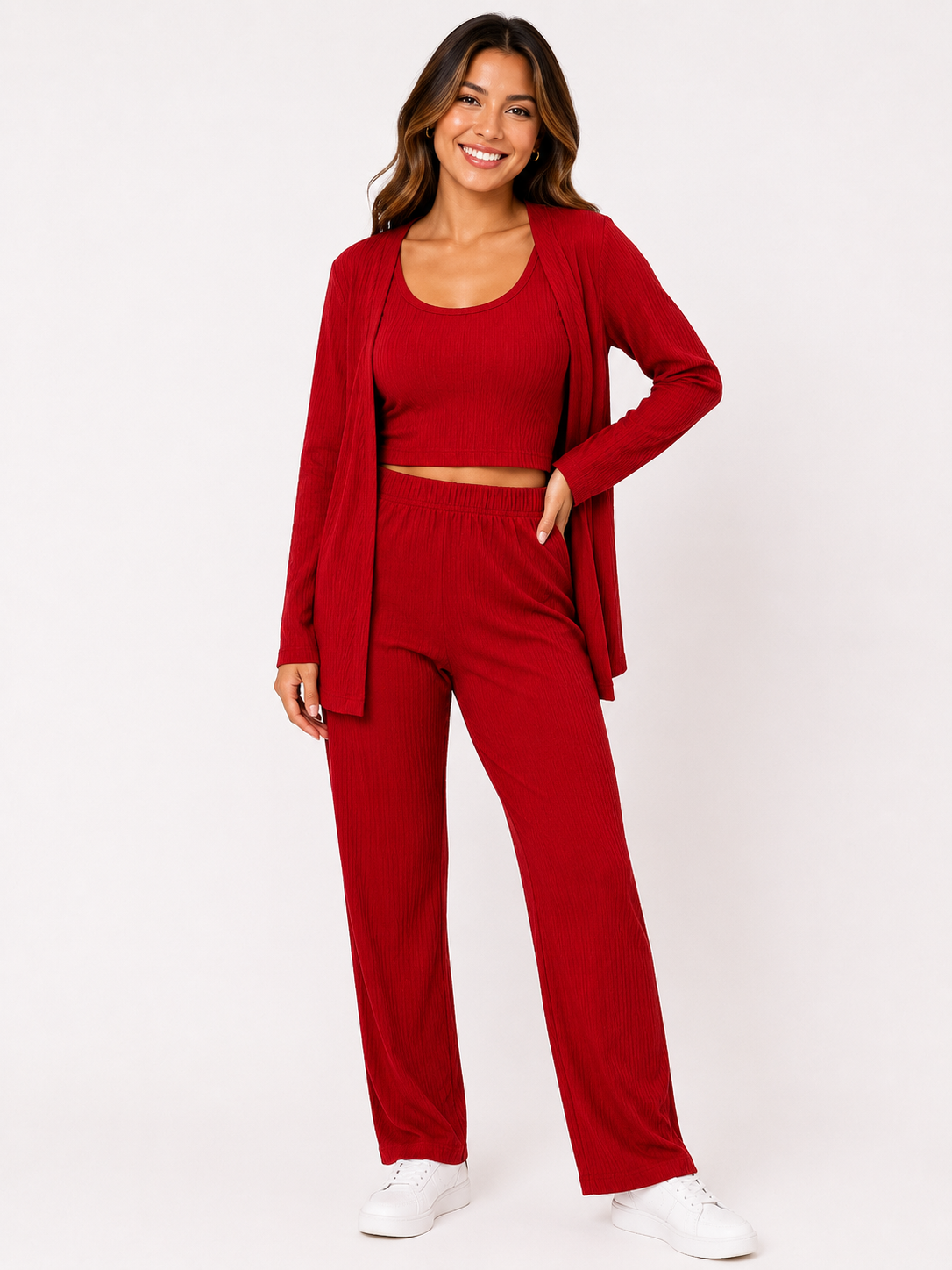 Conjunto dama 3 piezas acanalado rojo ❤️