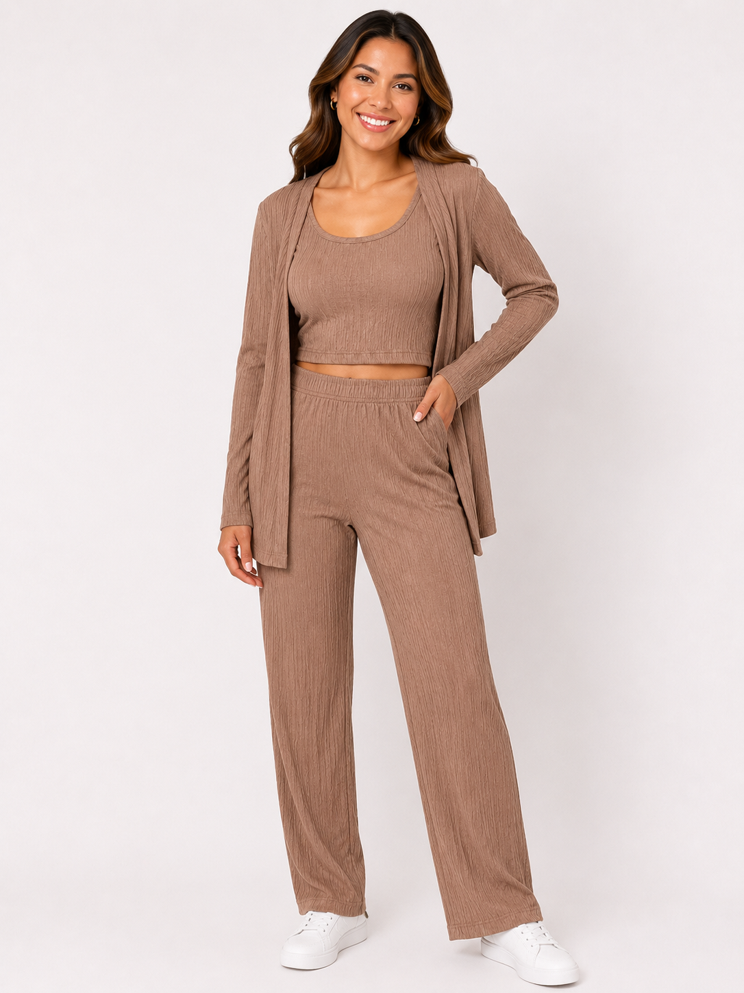 🤎 Conjunto dama 3 piezas texturizado color café ✨