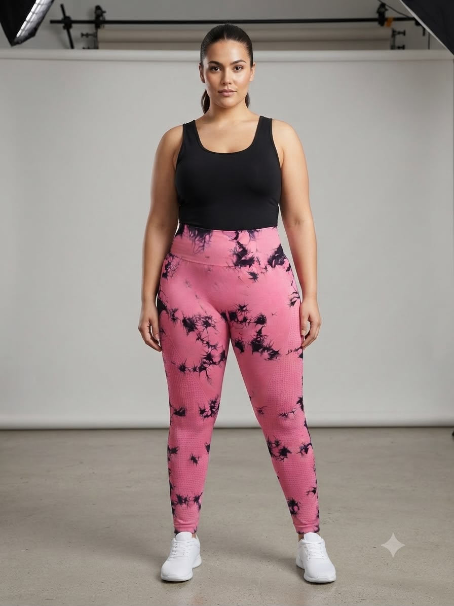 Leggings dama tie-dye rosa con negro