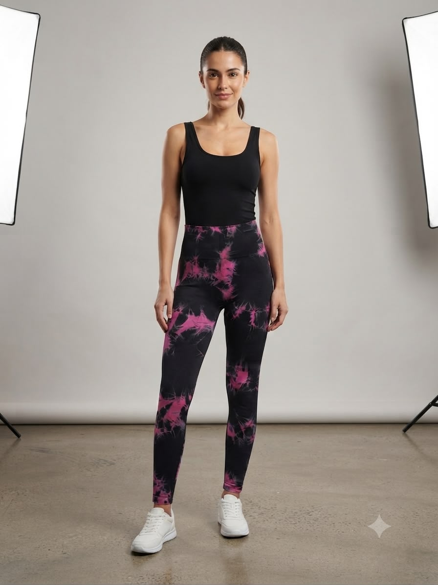 Leggings dama tie-dye negro con rosa