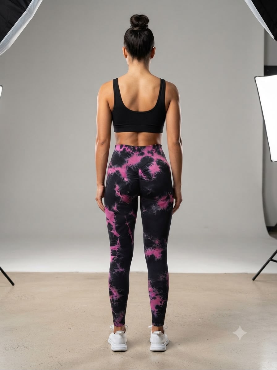 Leggings dama tie-dye negro con rosa