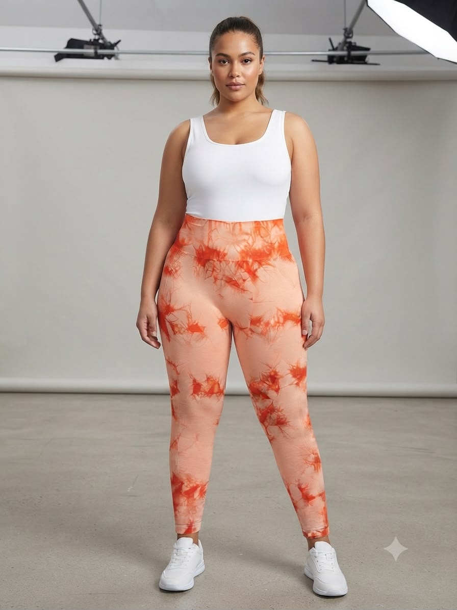 Leggings dama tie-dye coral con rojo