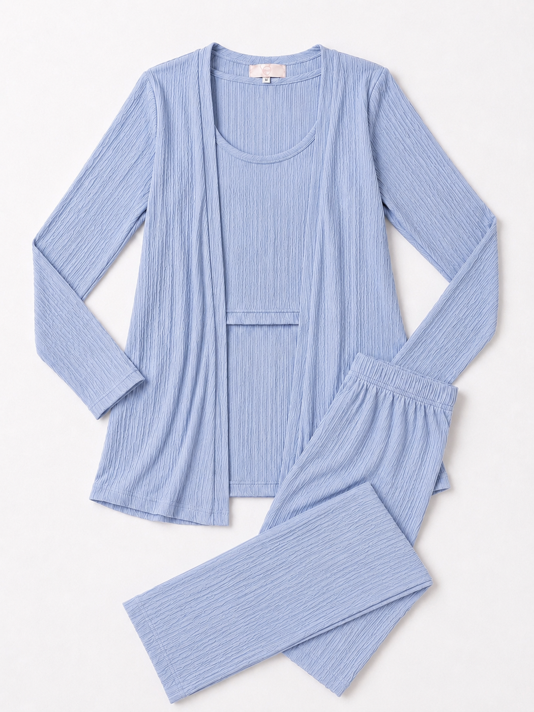 Conjunto dama 3 piezas texturizado azul cielo