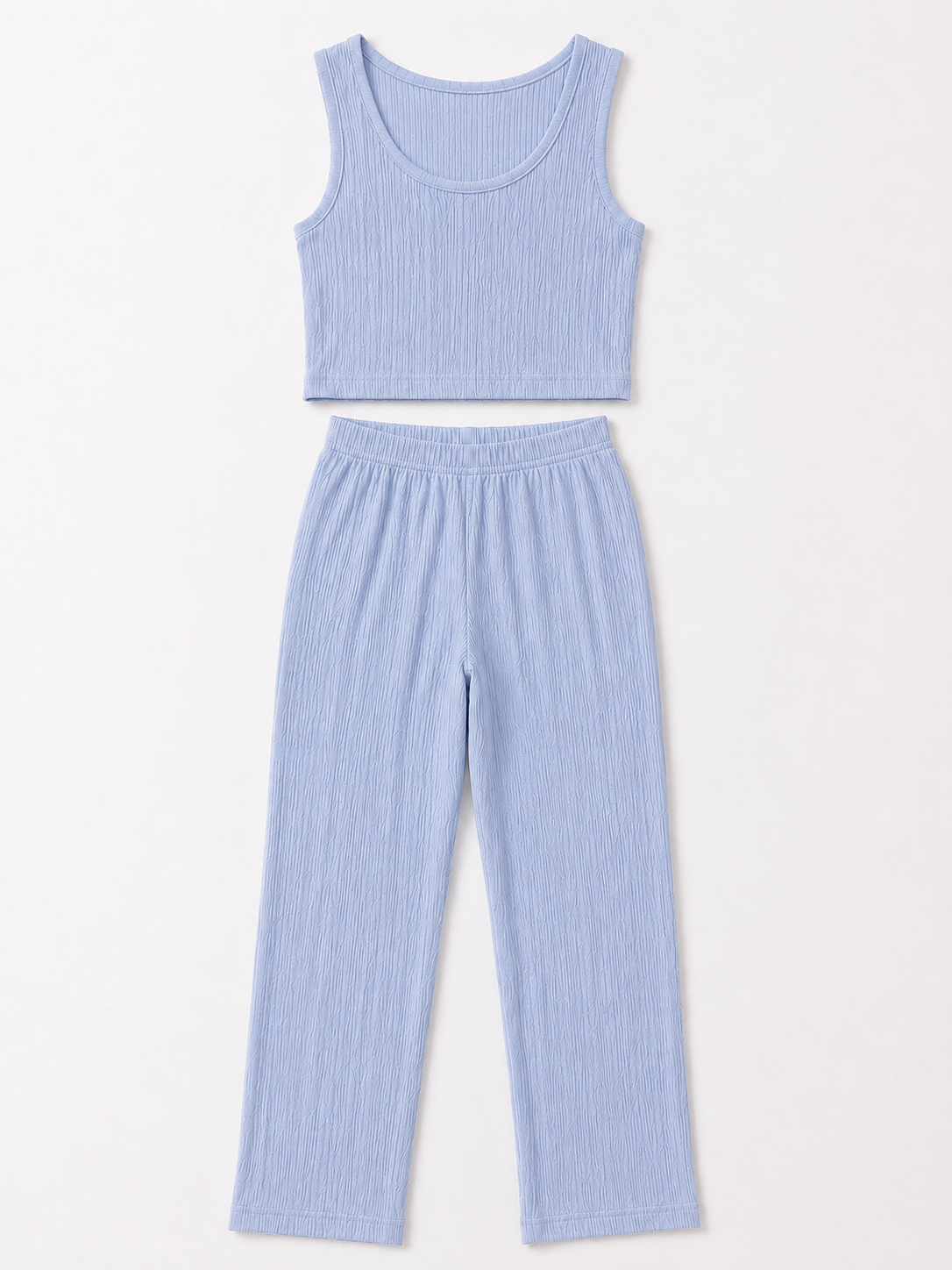 Conjunto dama 3 piezas texturizado azul cielo