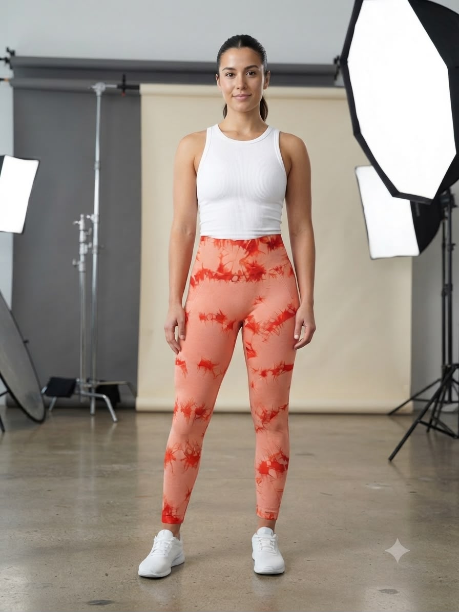 Leggings dama tie-dye coral con rojo