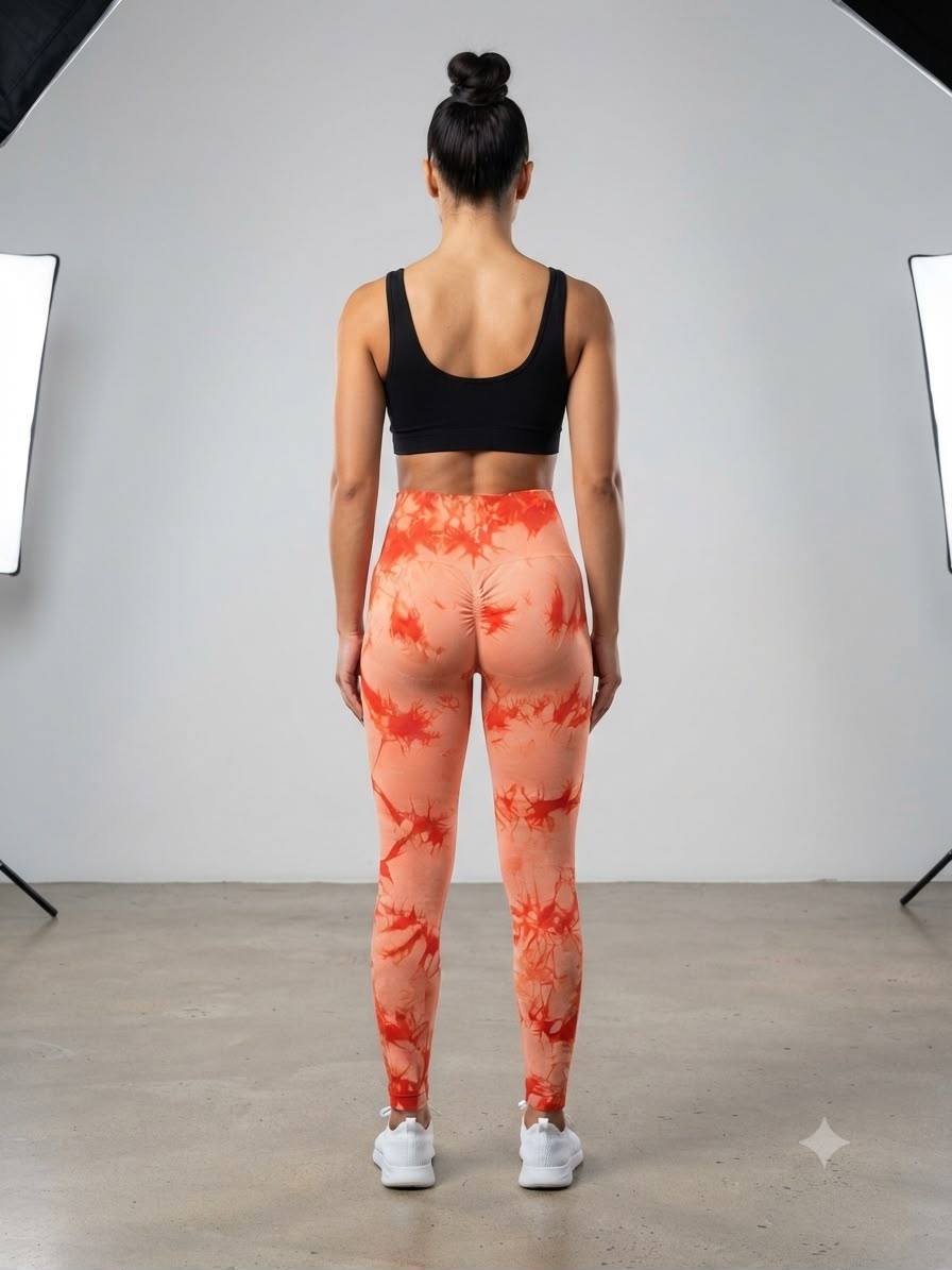 Leggings dama tie-dye coral con rojo