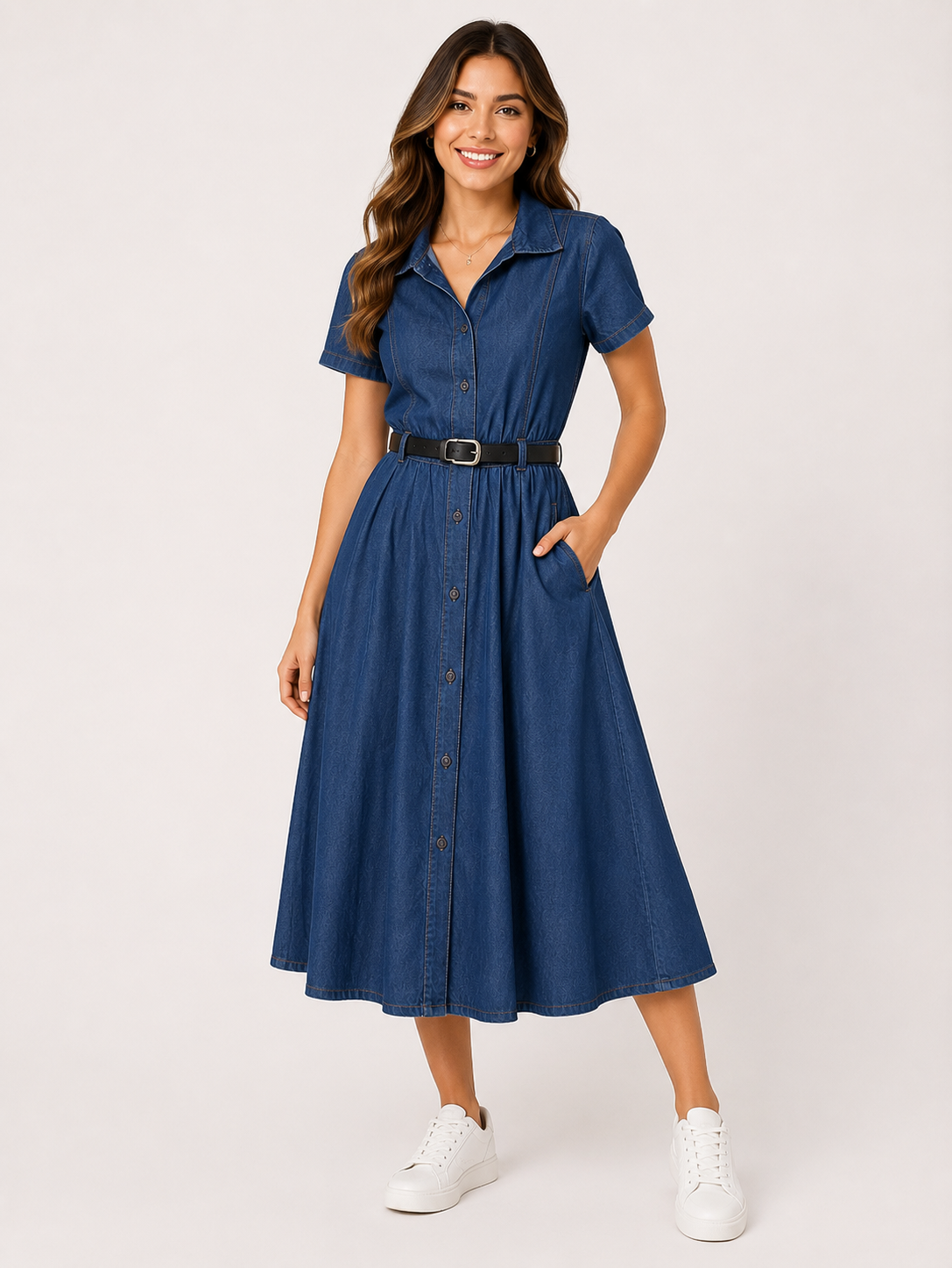 💙 Vestido dama camisero de mezclilla con cinturón