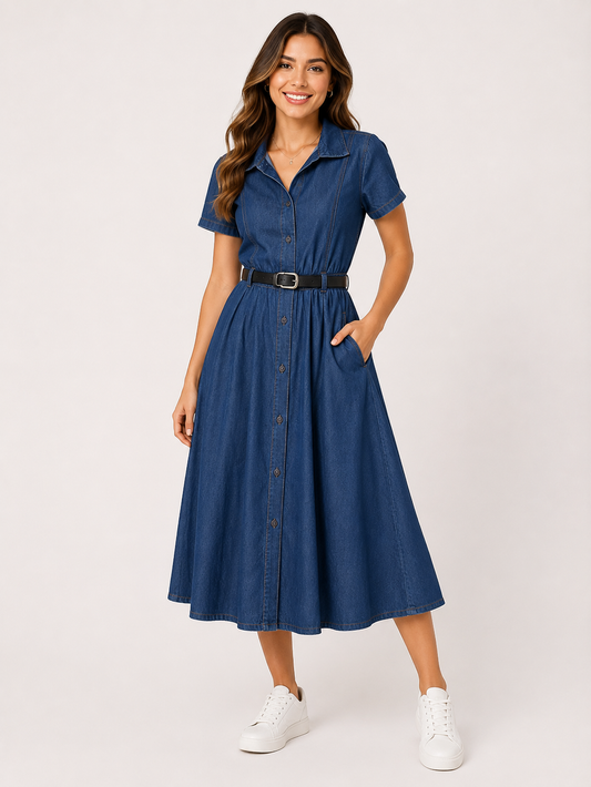 💙 Vestido dama camisero de mezclilla con cinturón