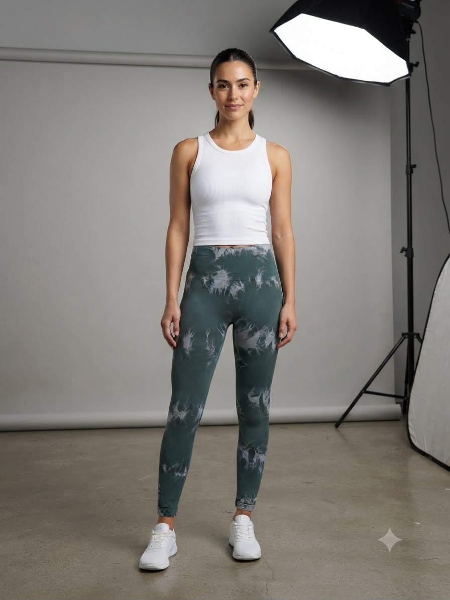 Leggings dama tie-dye verde con blanco