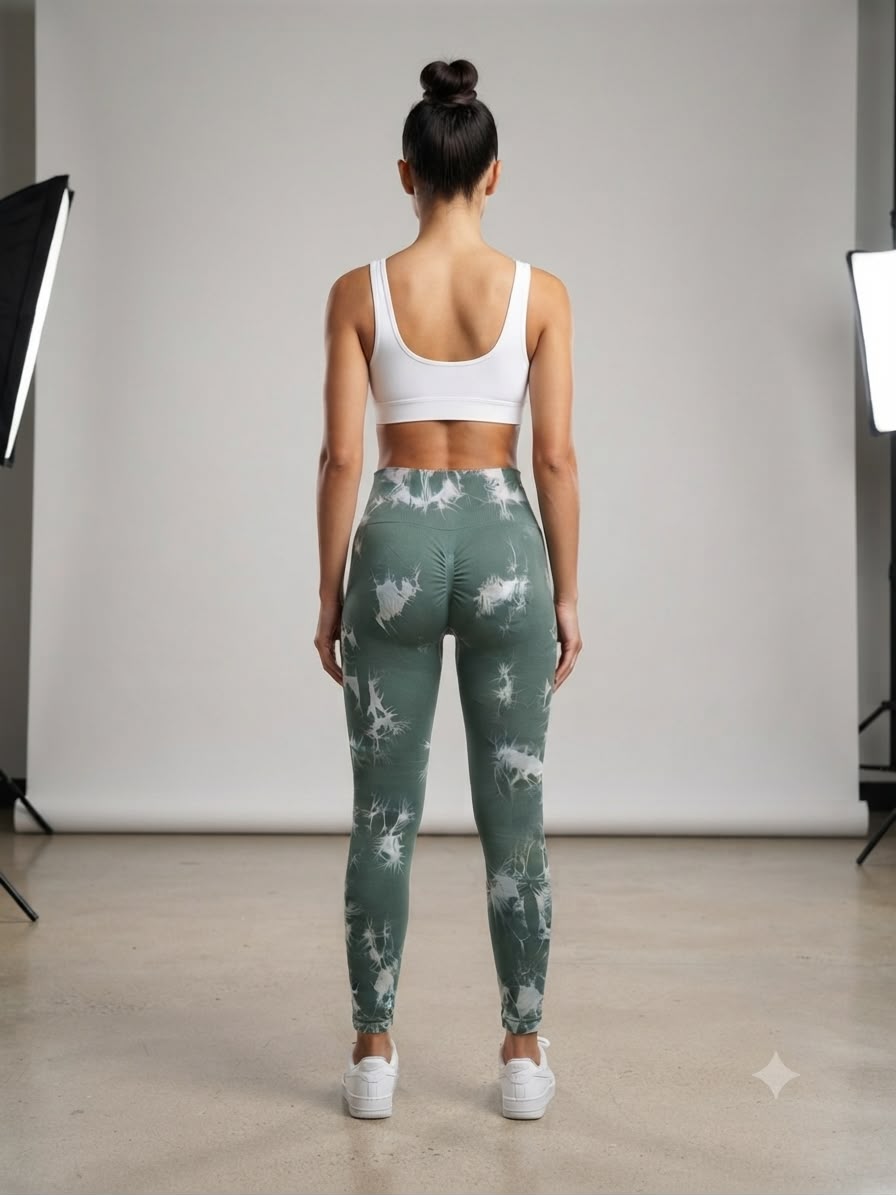 Leggings dama tie-dye verde con blanco