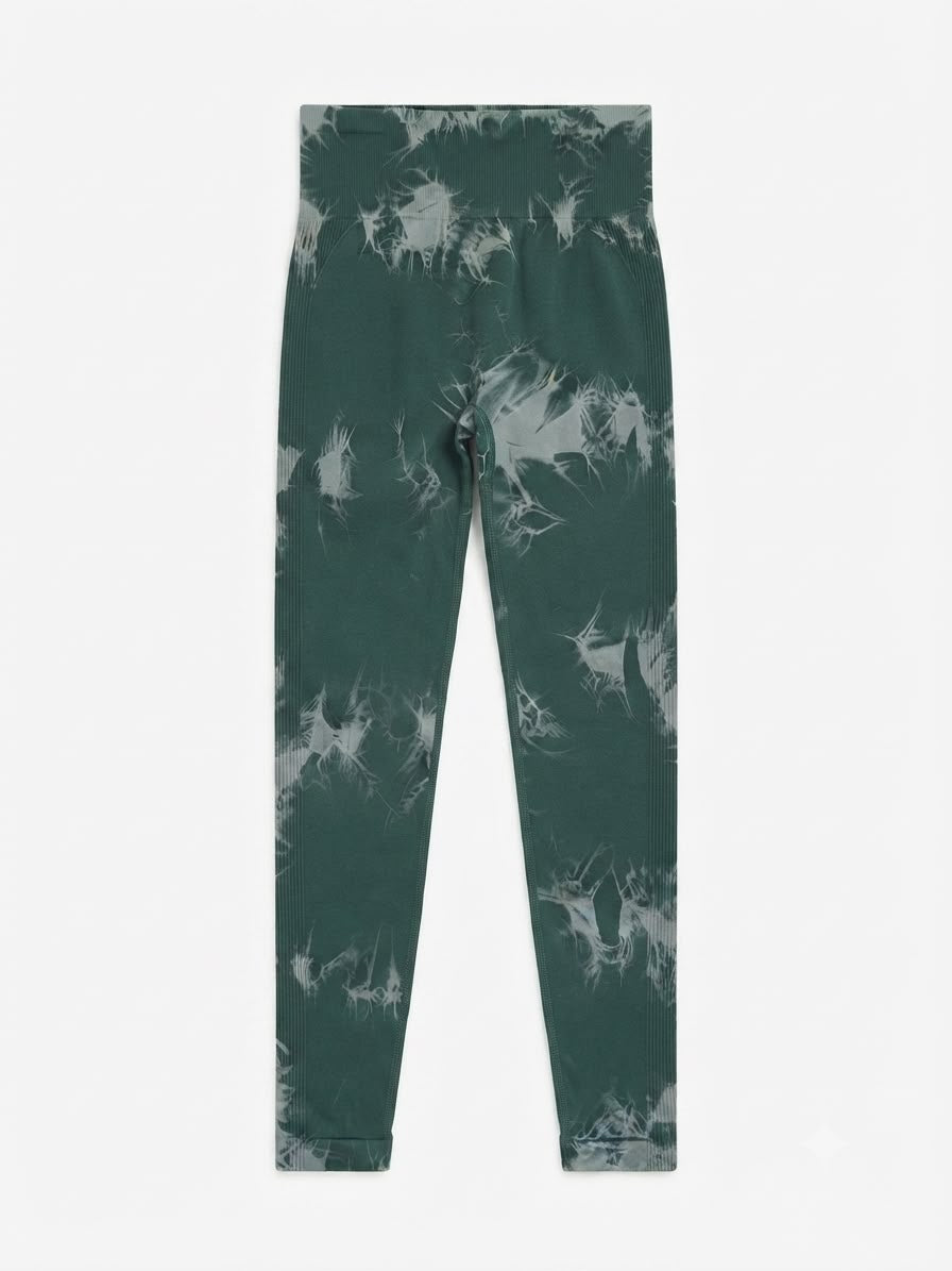 Leggings dama tie-dye verde con blanco