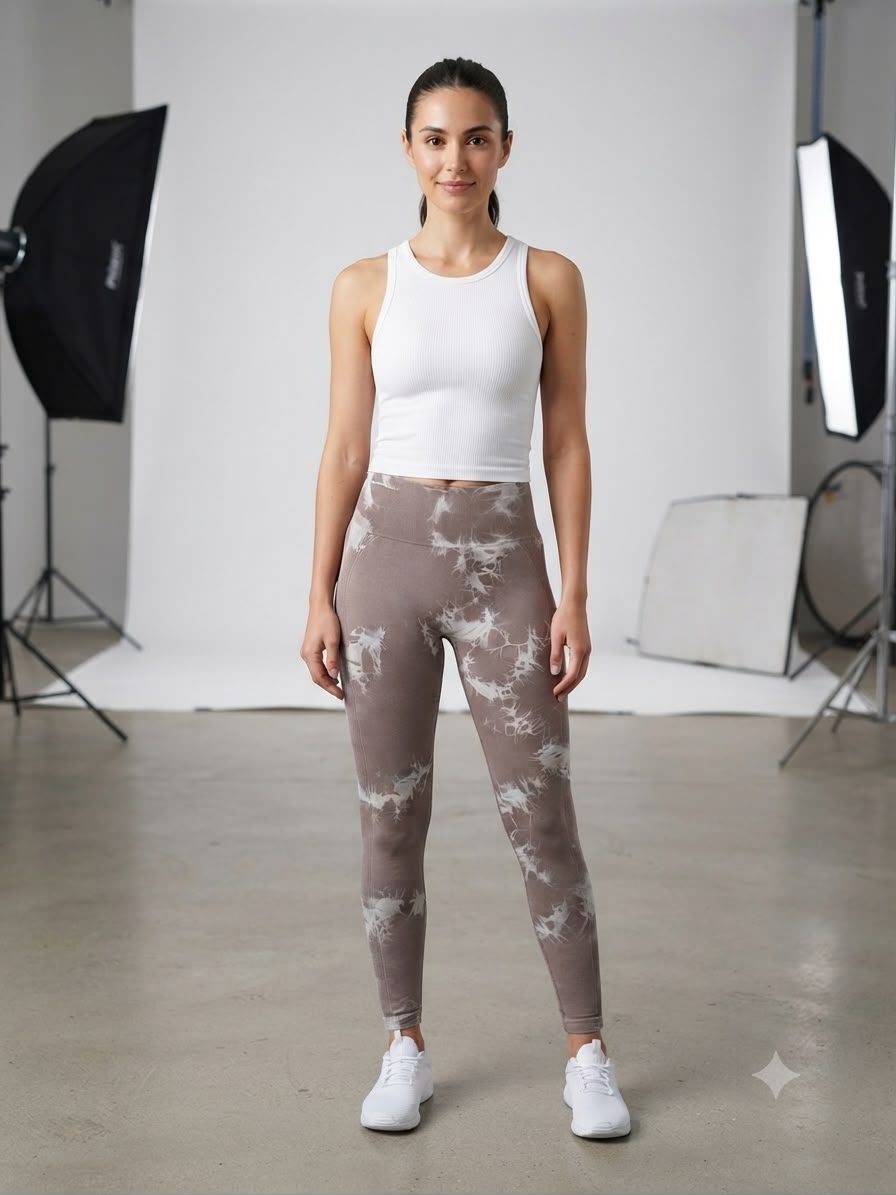 Leggings dama  tie-dye malva con blanco