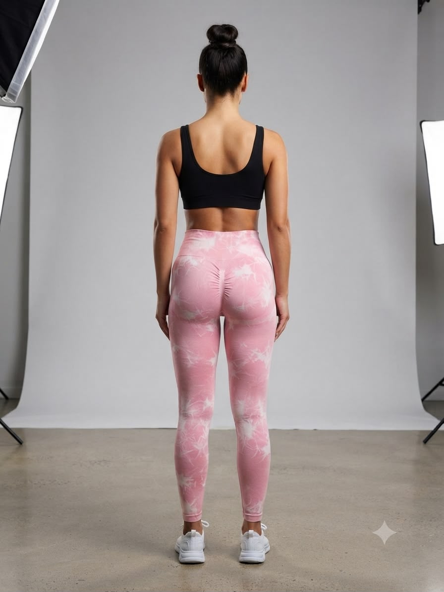 Leggings dama tie-dye rosa pastel con blanco