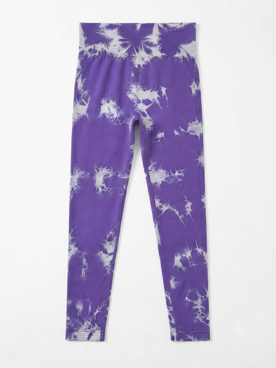 Leggings dama tie-dye morado con blanco