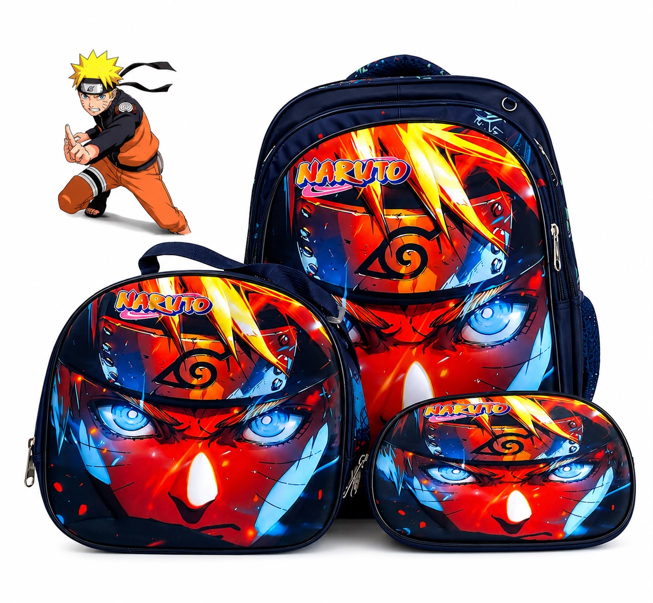 🔥 Set Mochila Escolar N@ruto 3 Piezas 🍥⚡