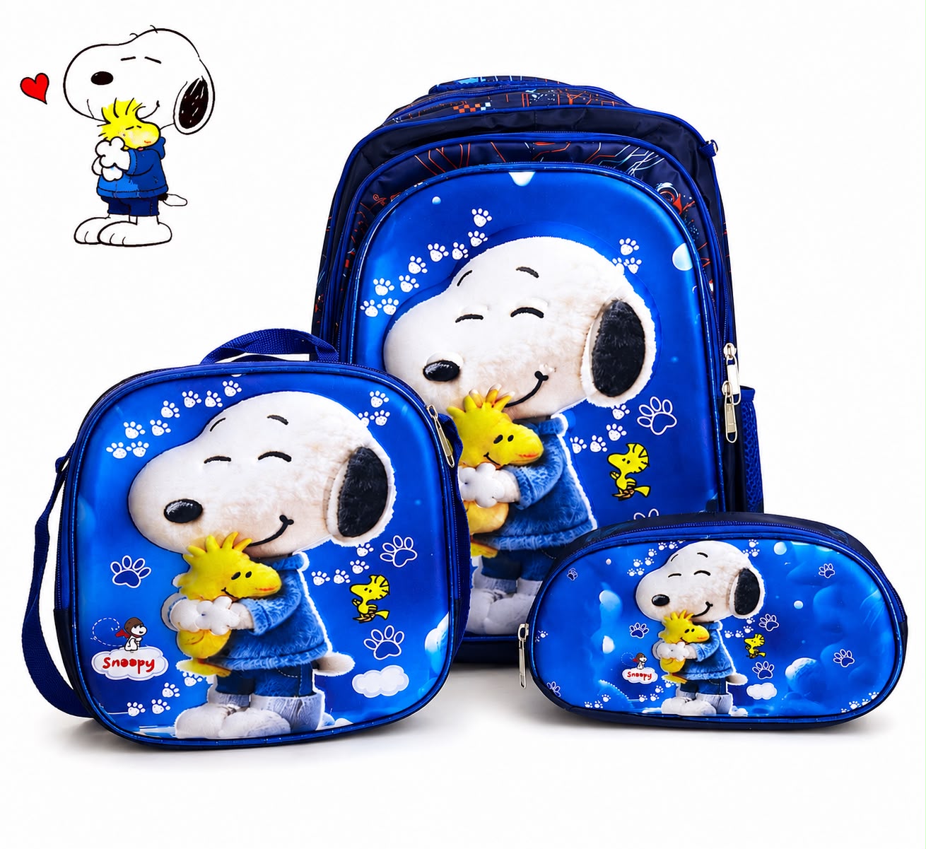 💙 Set Mochila Escolar Snoopy 3 Piezas 🐾✨