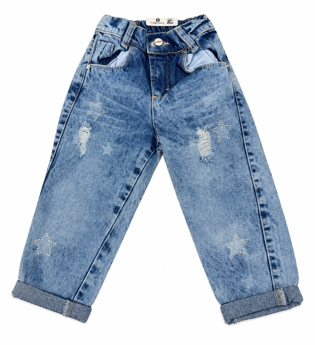 Pantalón niña de mezclilla con estrellas brillantes