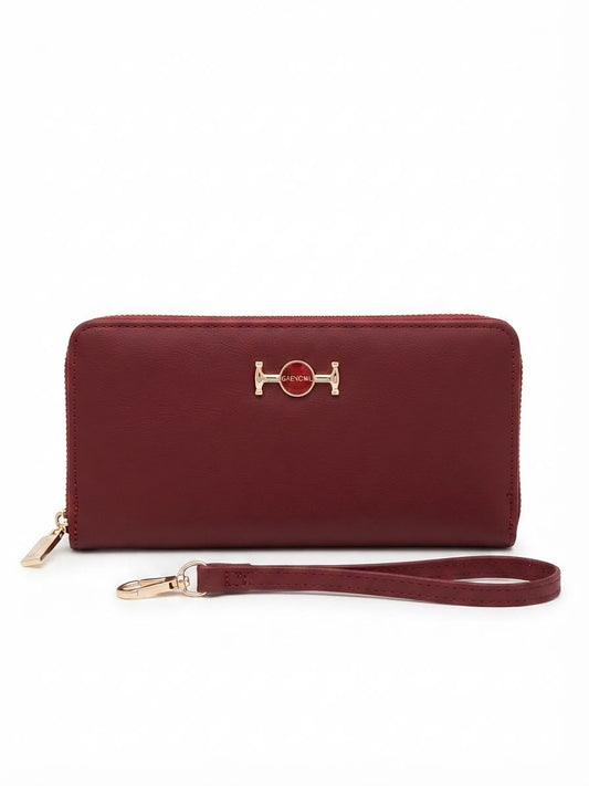 Cartera dama tipo wristlet color vino