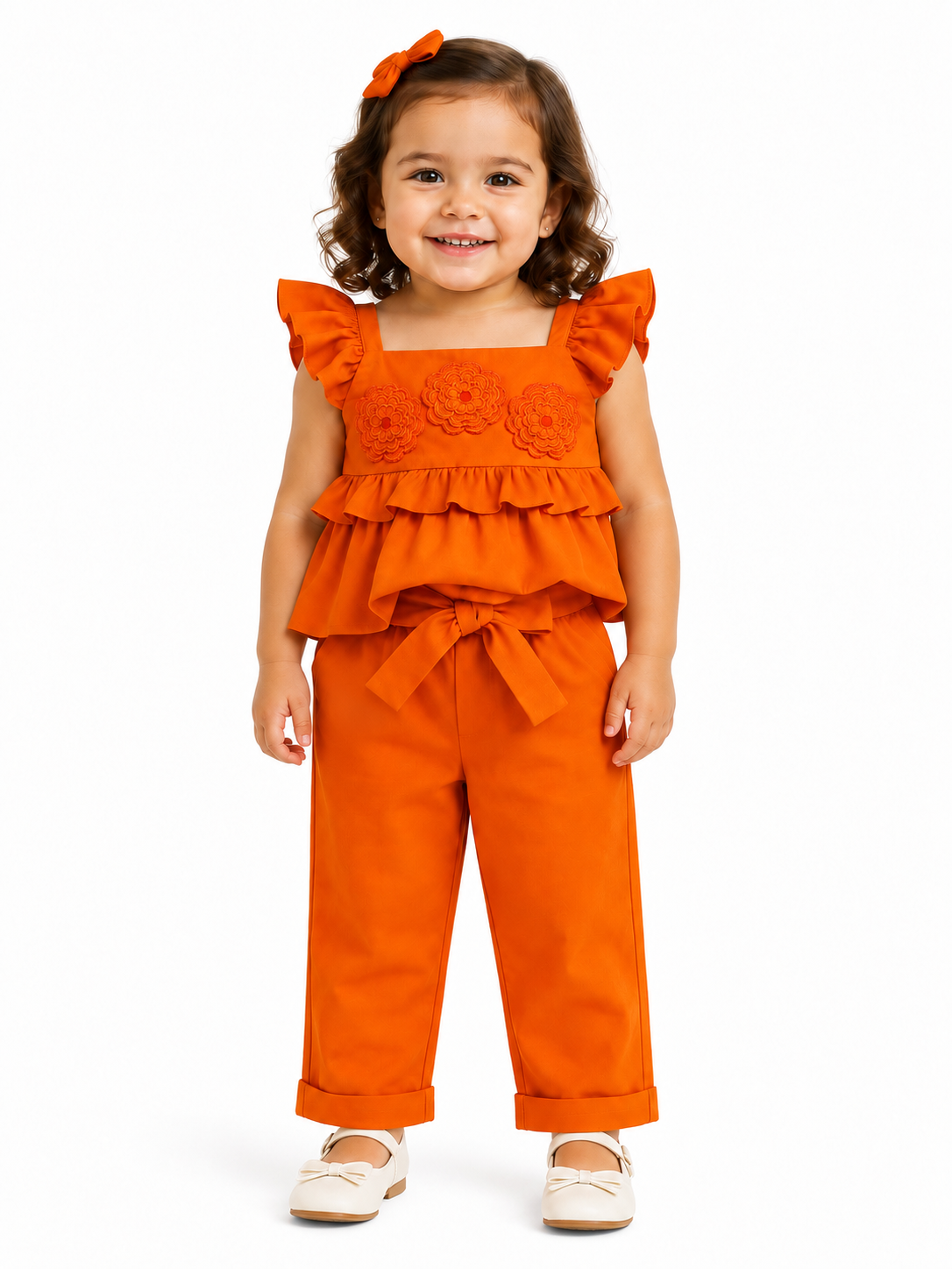 Set niña con blusa de olanes y pantalón