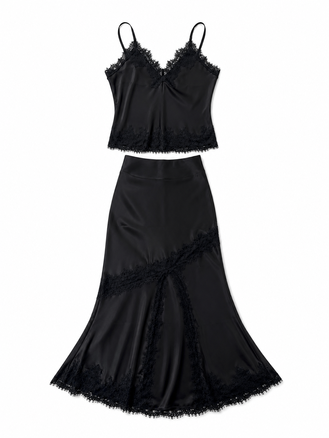 Conjunto dama Satin Black con Encaje