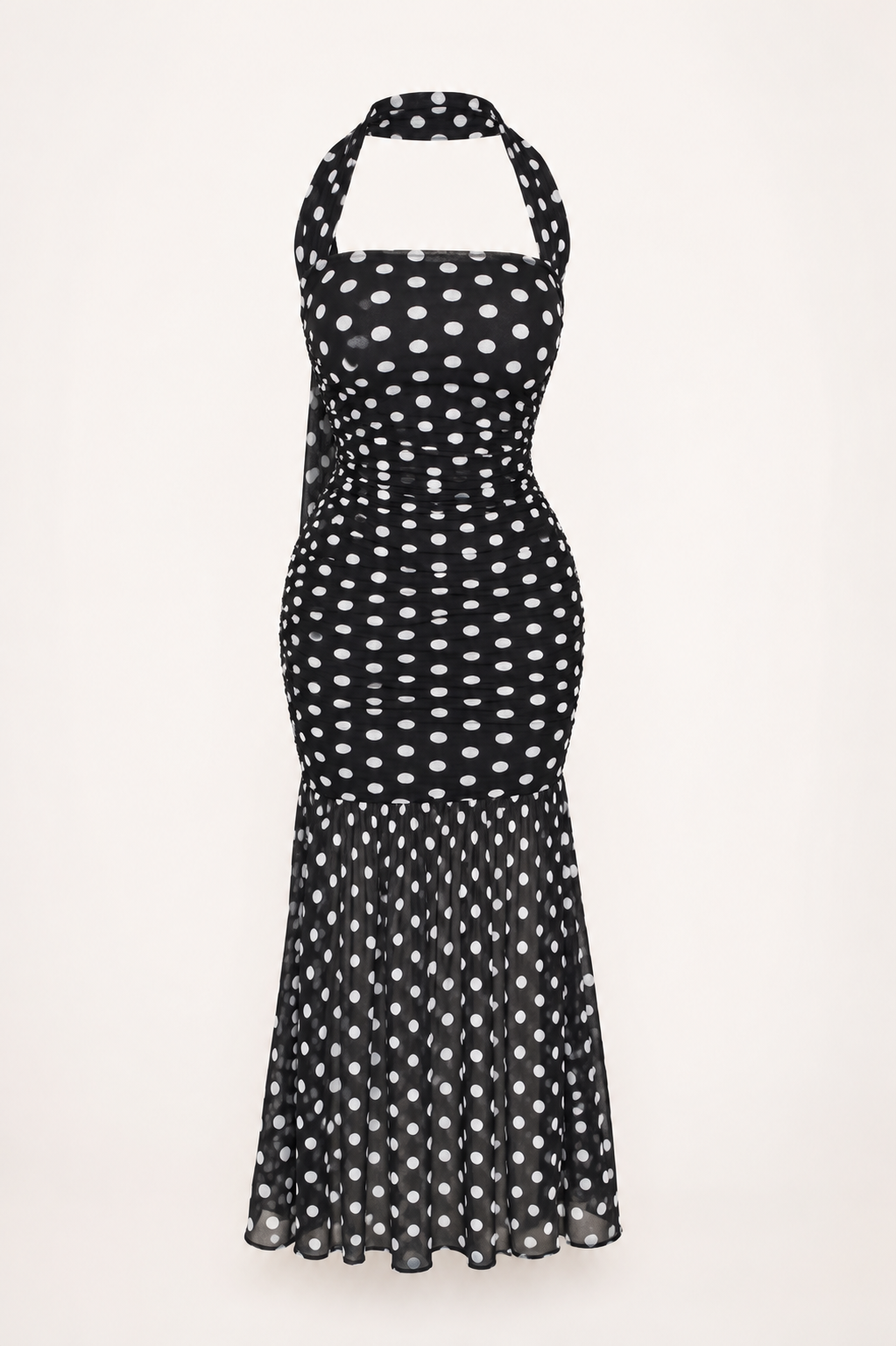 Vestido dama Midi de Lunares con Cuello Halter