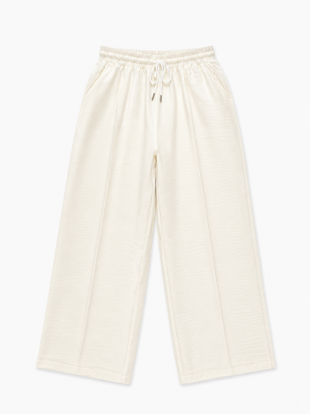 Pantalón dama Palazzo Color Marfil con Cintura Elástica y Cordón Ajustable