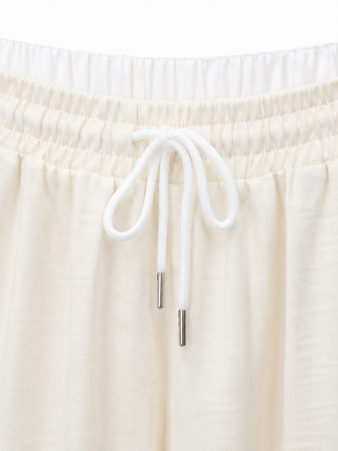 Pantalón dama Palazzo Color Marfil con Cintura Elástica y Cordón Ajustable
