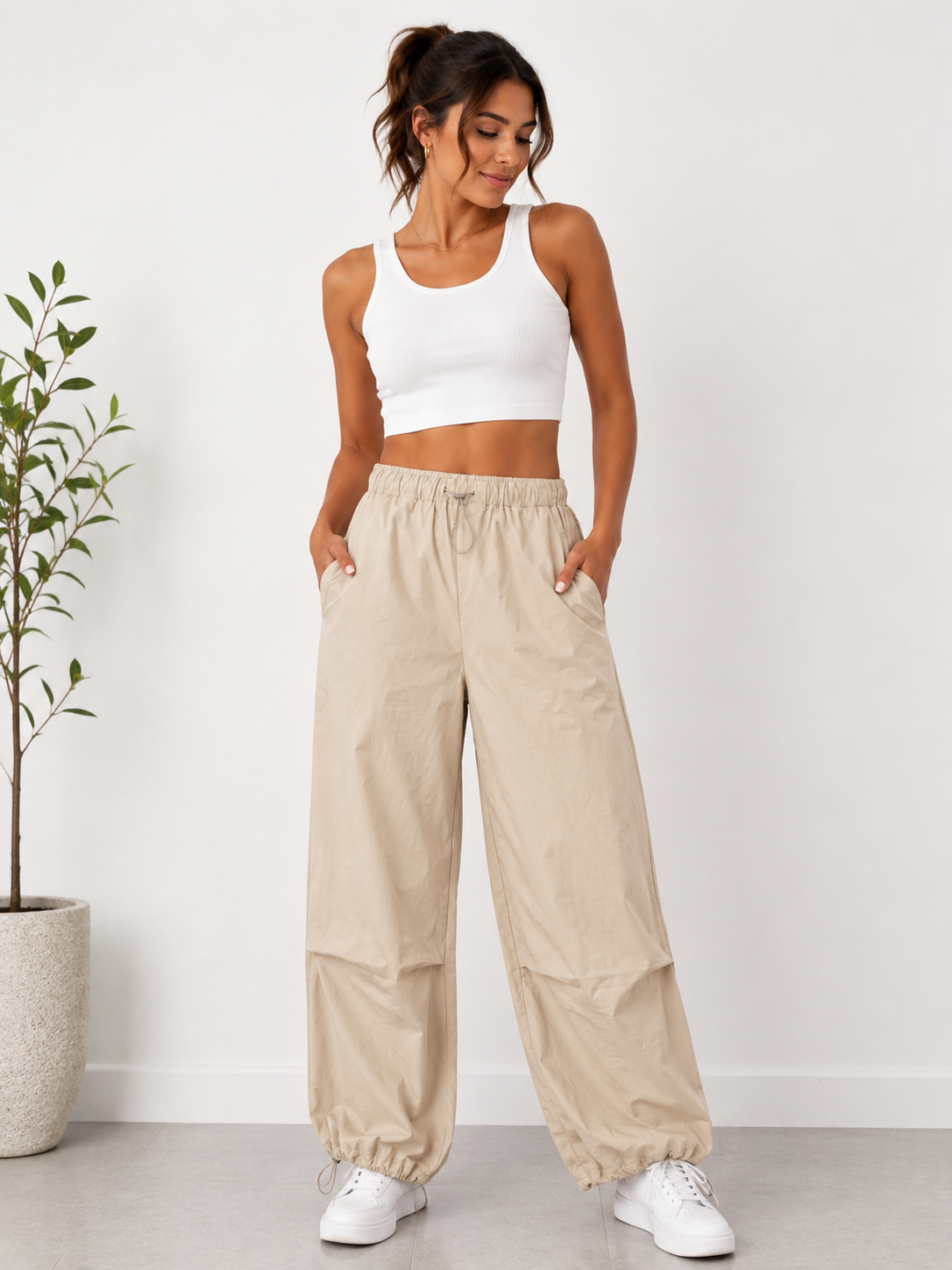 Pantalón Dama Palazzo Color Crema 🤍