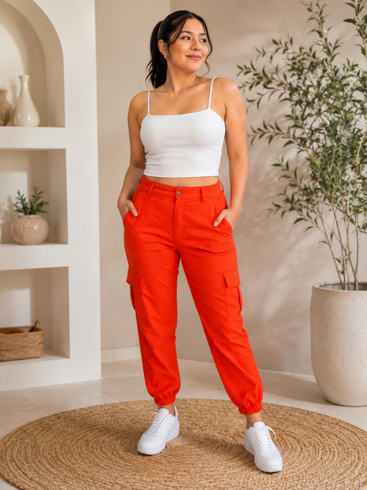 Pantalón Dama Jogger naranja fosforescente