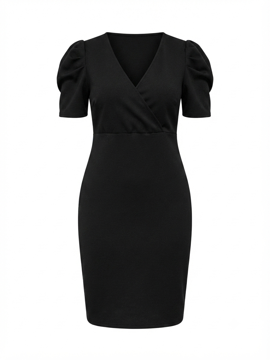 Vestido Dama cruzado negro mangas abullonadas