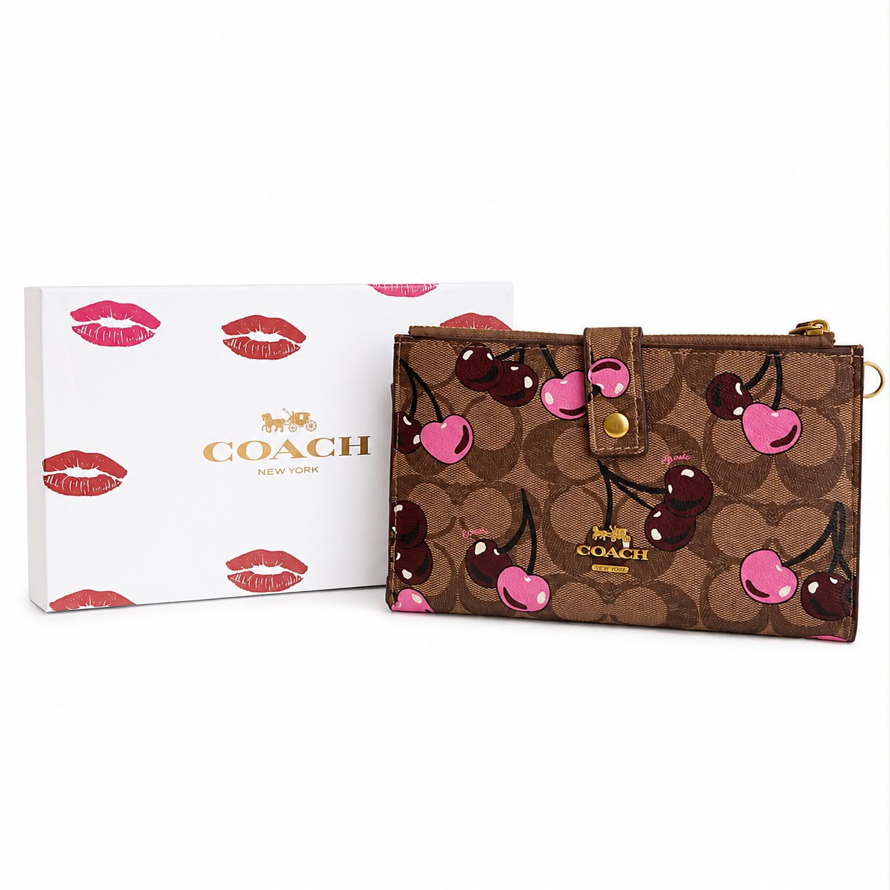 Cartera dama tipo wallet con estampado de cerezas 🍒
