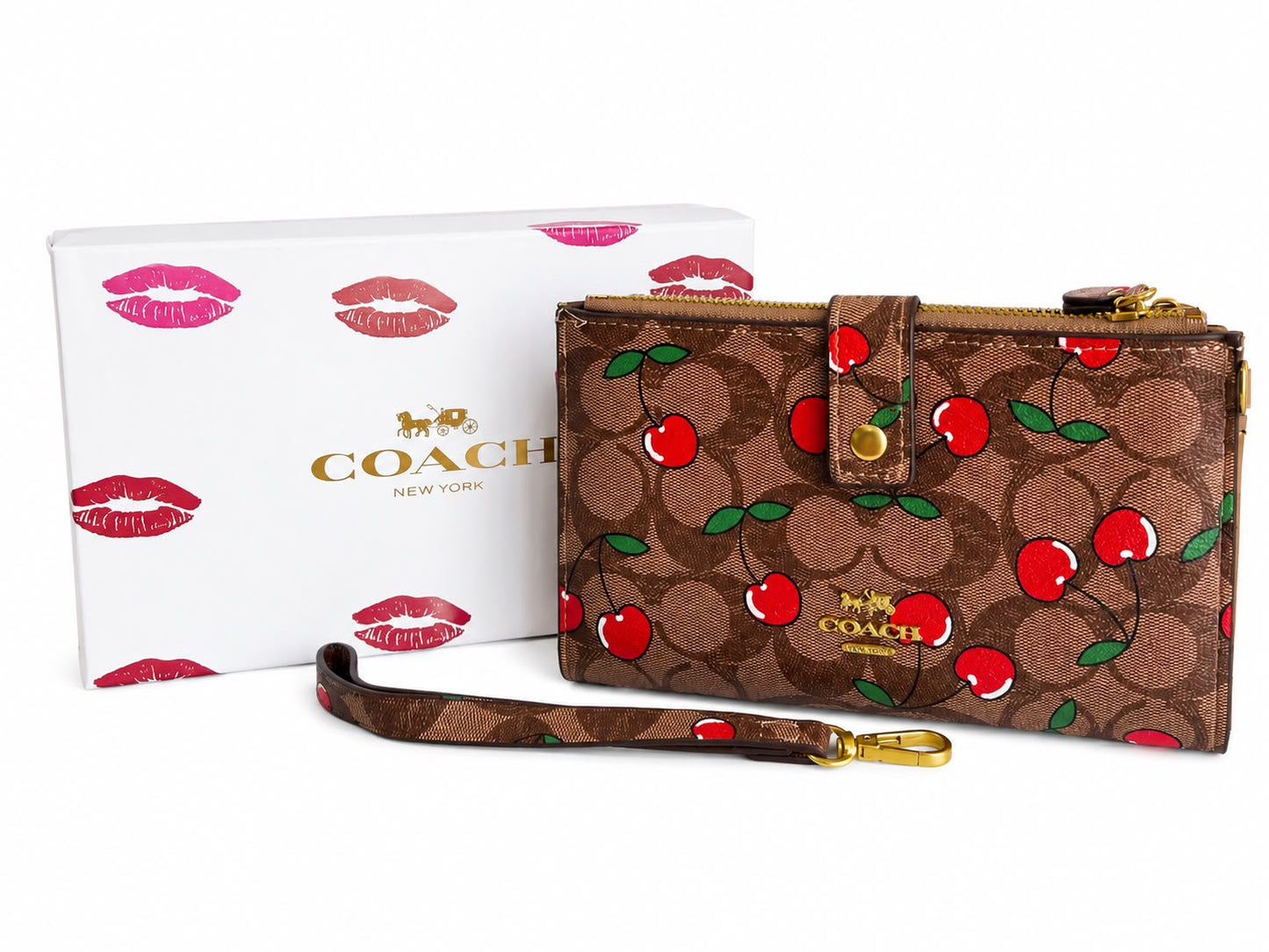 Cartera tipo wallet con estampado de cerezas 🍒