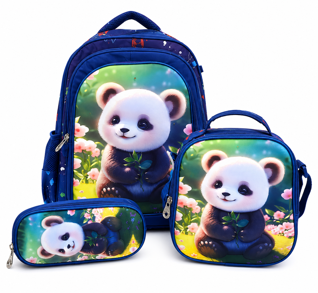 Set mochila infantil panda azul