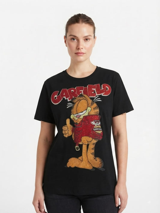 Blusa dama negra con estampado de gatito