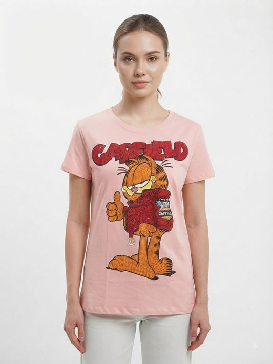 Blusa dama rosa con estampado de gatito