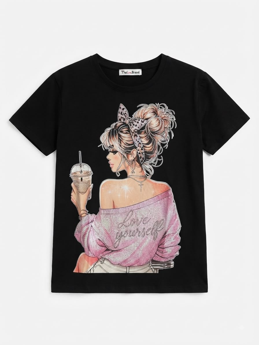 Blusa dama negra estampado fashion