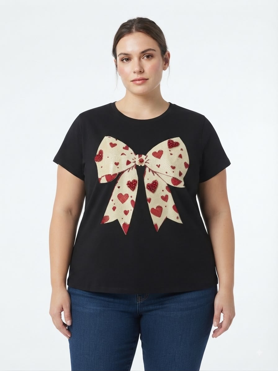 Blusa dama negra con moño de corazones