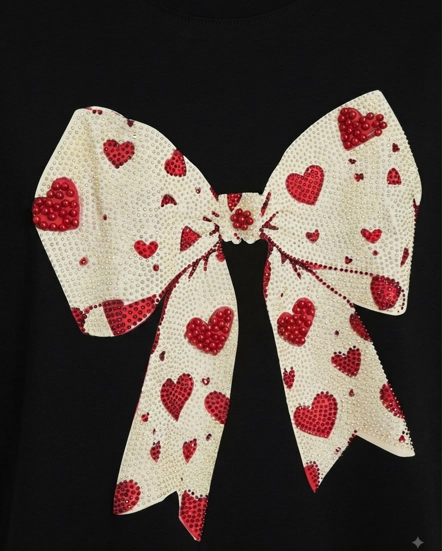Blusa dama negra con moño de corazones