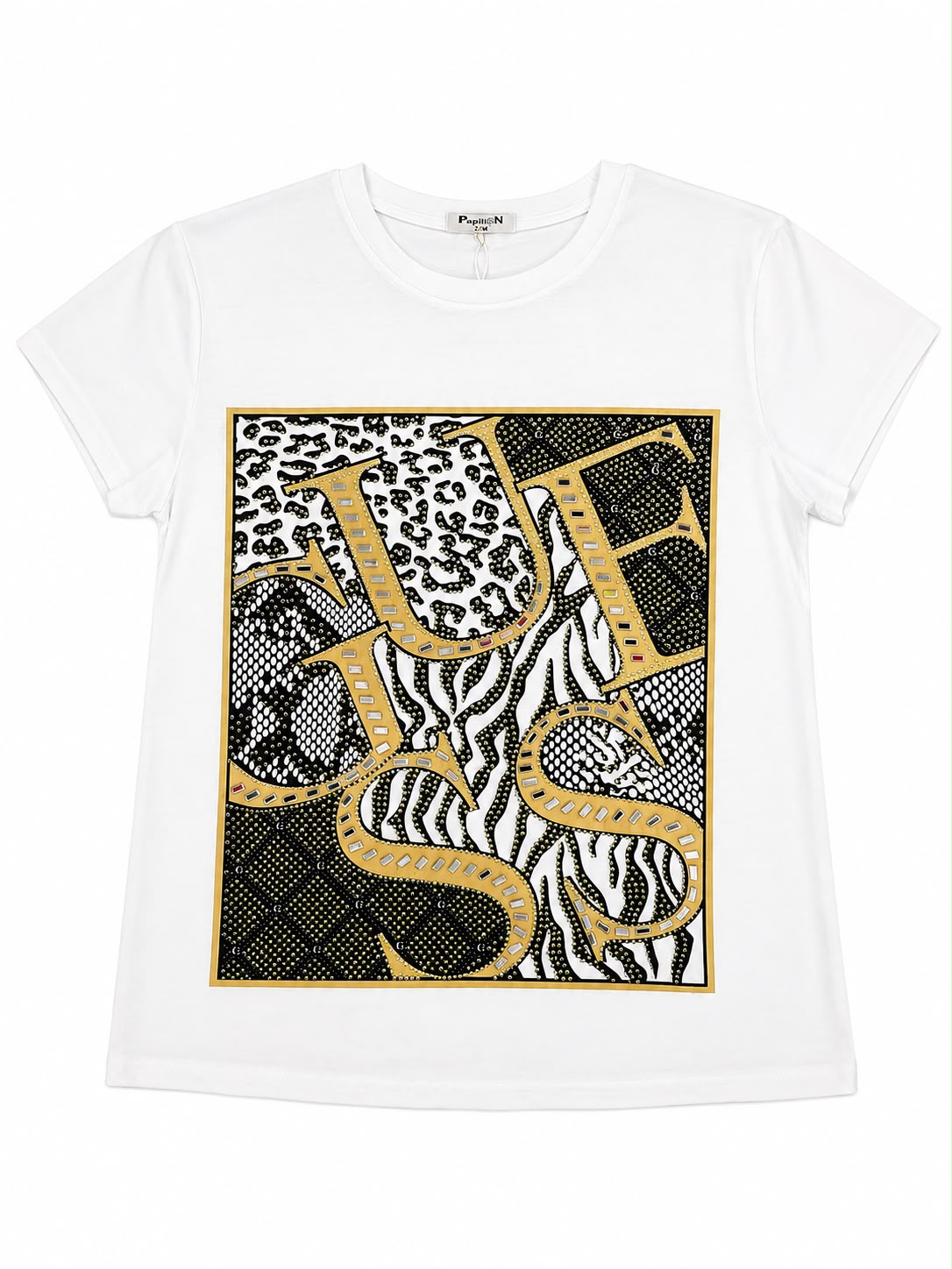 Blusa dama blanca con estampado animal print